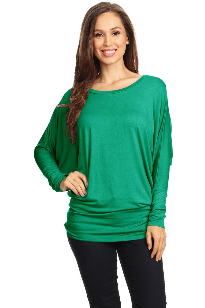 Women's Solid Jersey Knit Dolman Sleeve Tunic Top FashionJOA