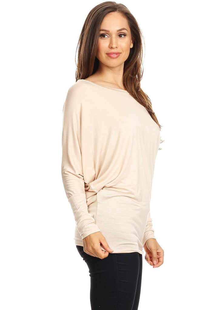 Women's Solid Jersey Knit Dolman Sleeve Tunic Top FashionJOA