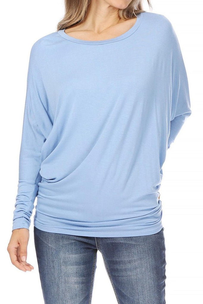 Women's Solid Jersey Knit Dolman Sleeve Tunic Top FashionJOA