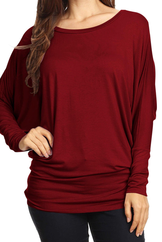 Women's Solid Jersey Knit Dolman Sleeve Tunic Top FashionJOA