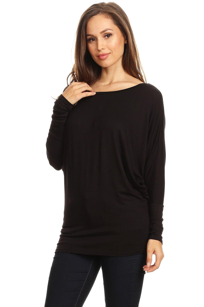 Women's Solid Jersey Knit Dolman Sleeve Tunic Top FashionJOA