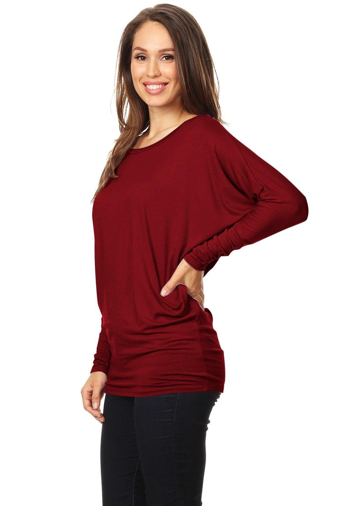 Women's Solid Jersey Knit Dolman Sleeve Tunic Top FashionJOA