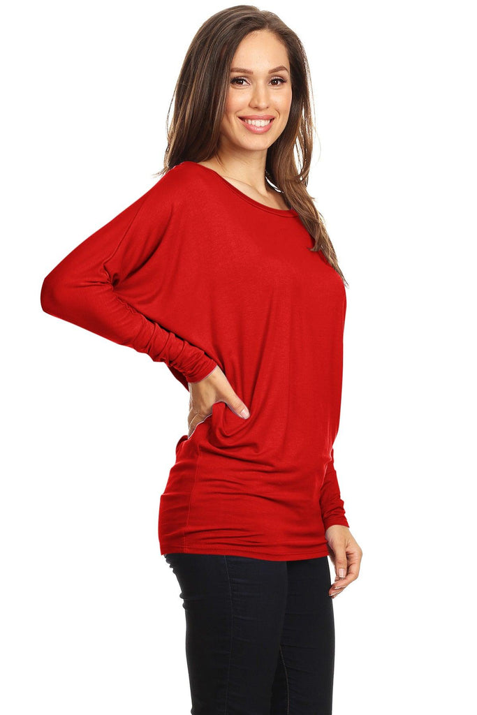 Women's Solid Jersey Knit Dolman Sleeve Tunic Top FashionJOA