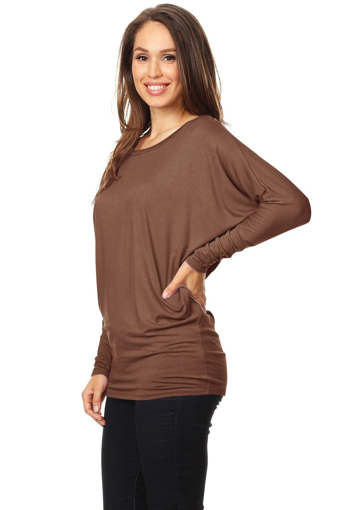 Women's Solid Jersey Knit Dolman Sleeve Tunic Top FashionJOA