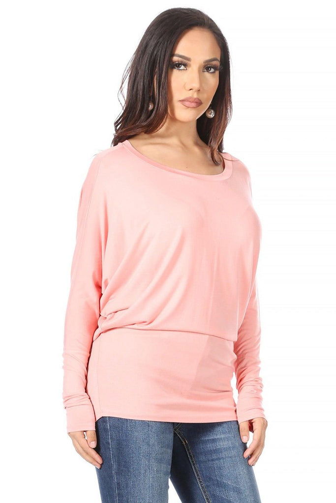 Women's Solid Jersey Knit Dolman Sleeve Tunic Top FashionJOA