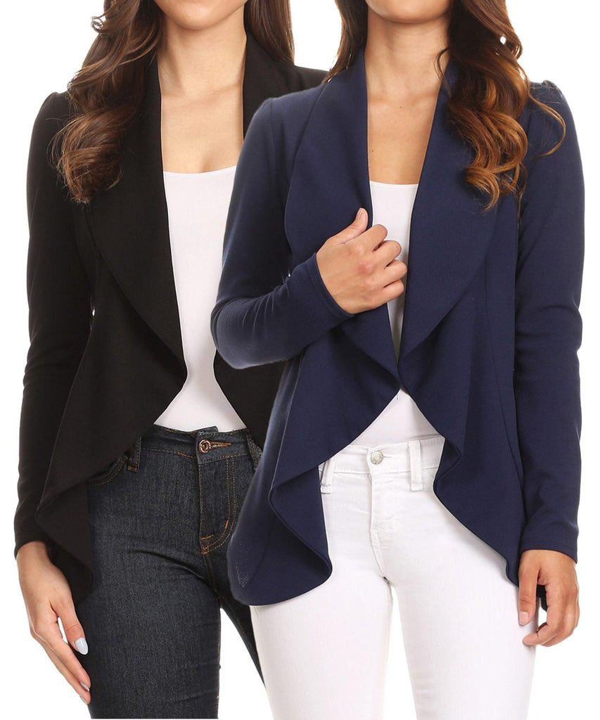 Women's Solid Long Sleeve Waist Length Open Front Office Blazer Pack of 2 FashionJOA