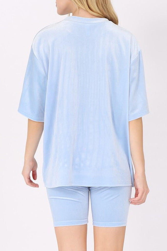 Women's  Solid Velour Oversized T-Shirt and Biker Shorts Set FashionJOA