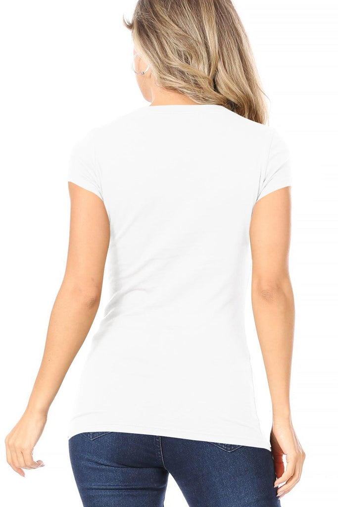 Women's Solid basic, V-neck short sleeve tee. FashionJOA