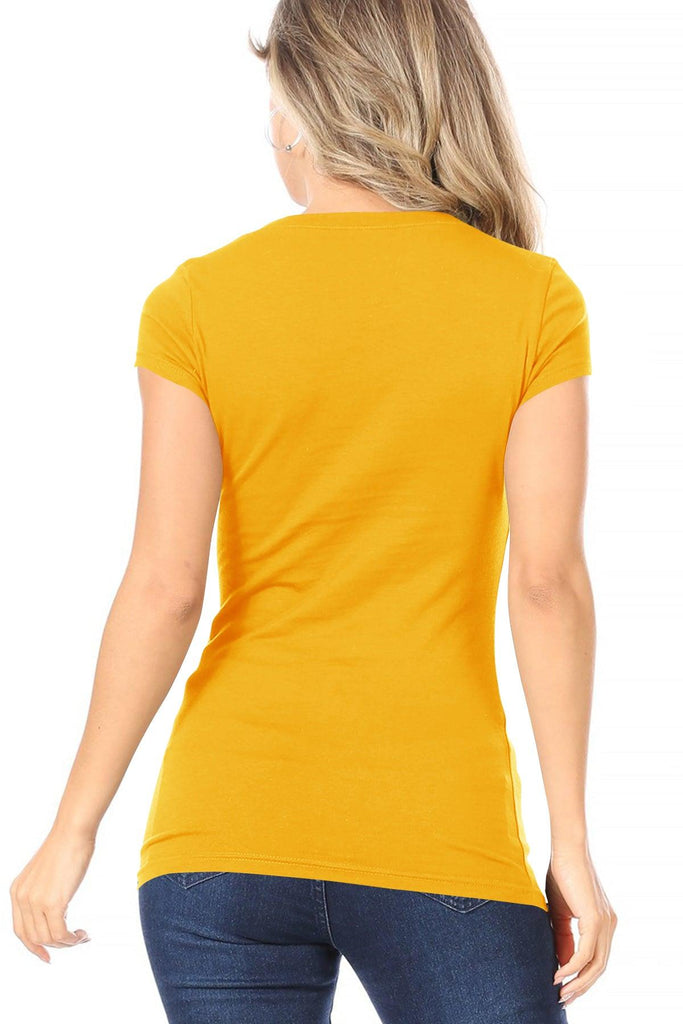 Women's Solid basic, V-neck short sleeve tee. FashionJOA