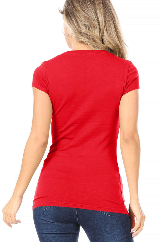 Women's Solid basic V-neck short sleeve tee FashionJOA