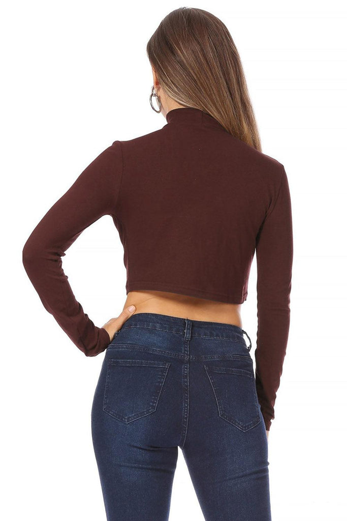 Women's Solid long sleeve turtle neck crop top FashionJOA