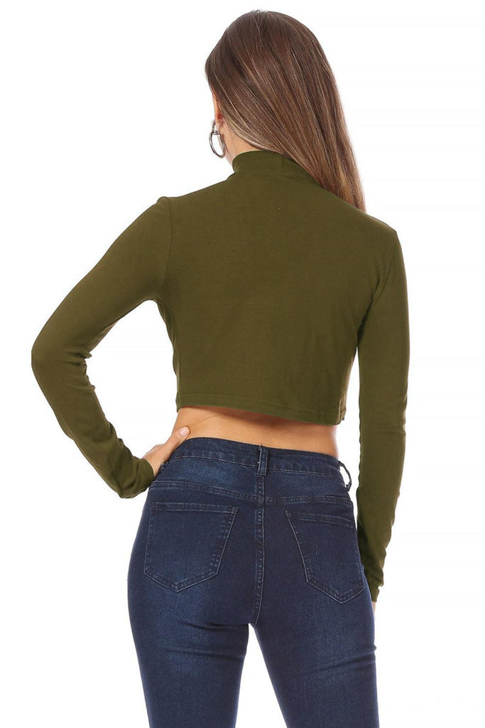 Women's Solid long sleeve turtle neck crop top FashionJOA