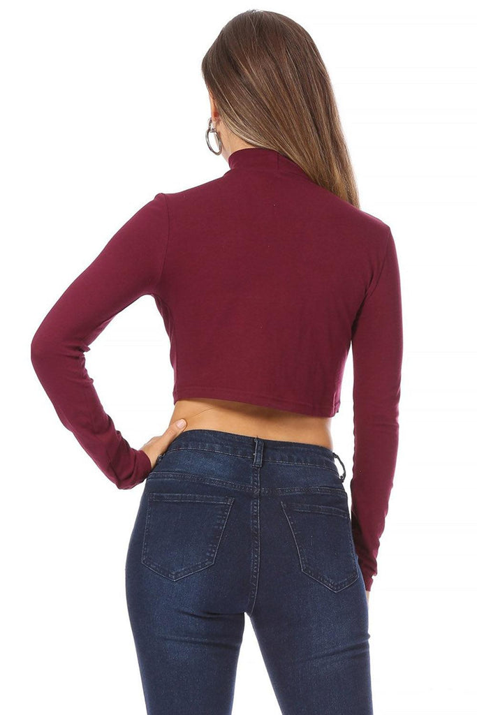 Women's Solid long sleeve turtle neck crop top FashionJOA