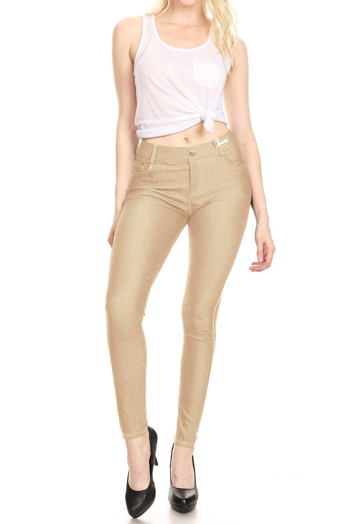 Women's Stretchy Comfy Pockets Solid Skinny Jeggings Jean Pants S-3XL FashionJOA