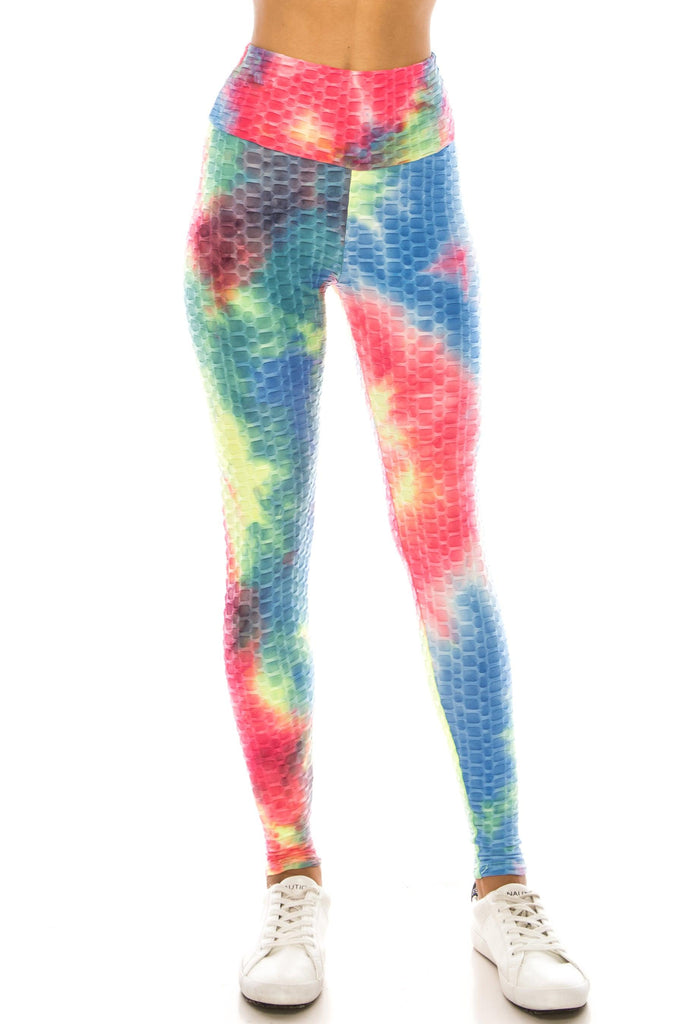 Women's Tiedye Honeycomb Athletic Leggings FashionJOA