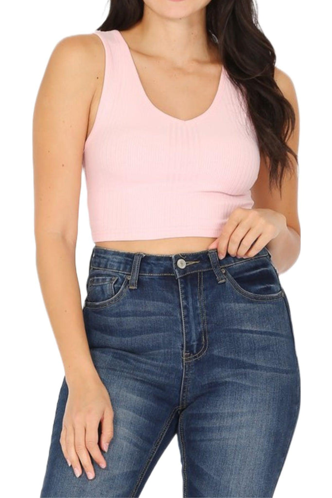 Women's Variegated Rib Crop V-Neck Tank Top FashionJOA