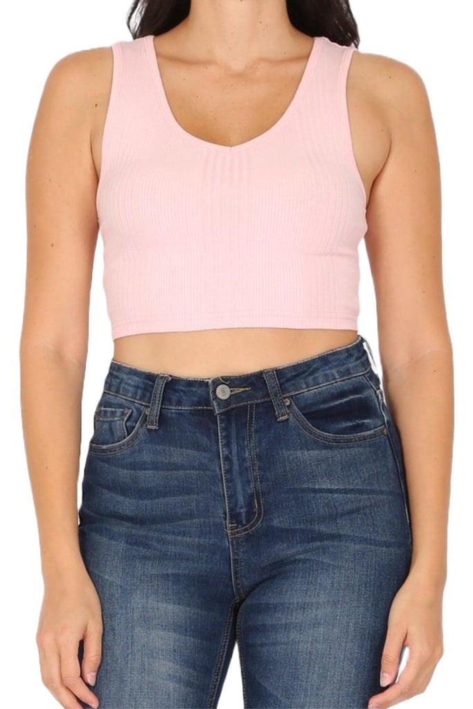 Women's Variegated Rib Crop V-Neck Tank Top FashionJOA