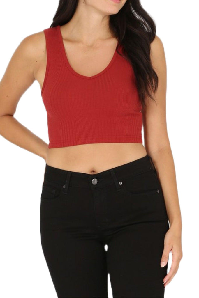 Women's Variegated Rib Crop V-Neck Tank Top FashionJOA