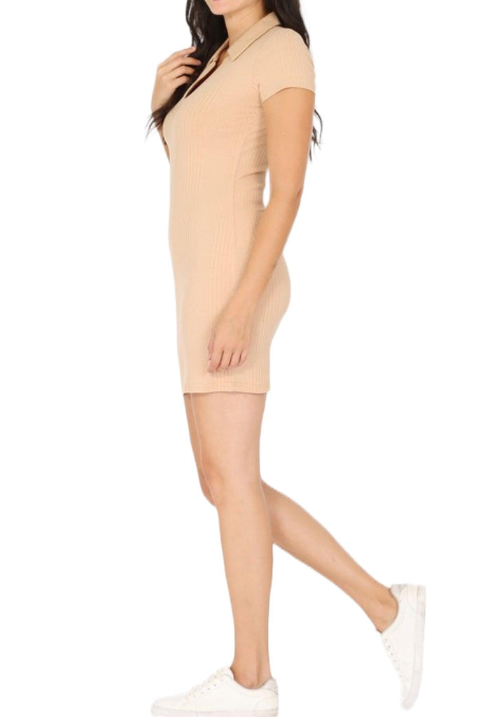 Women's Variegated Rib Short Sleeve Polo Dress FashionJOA