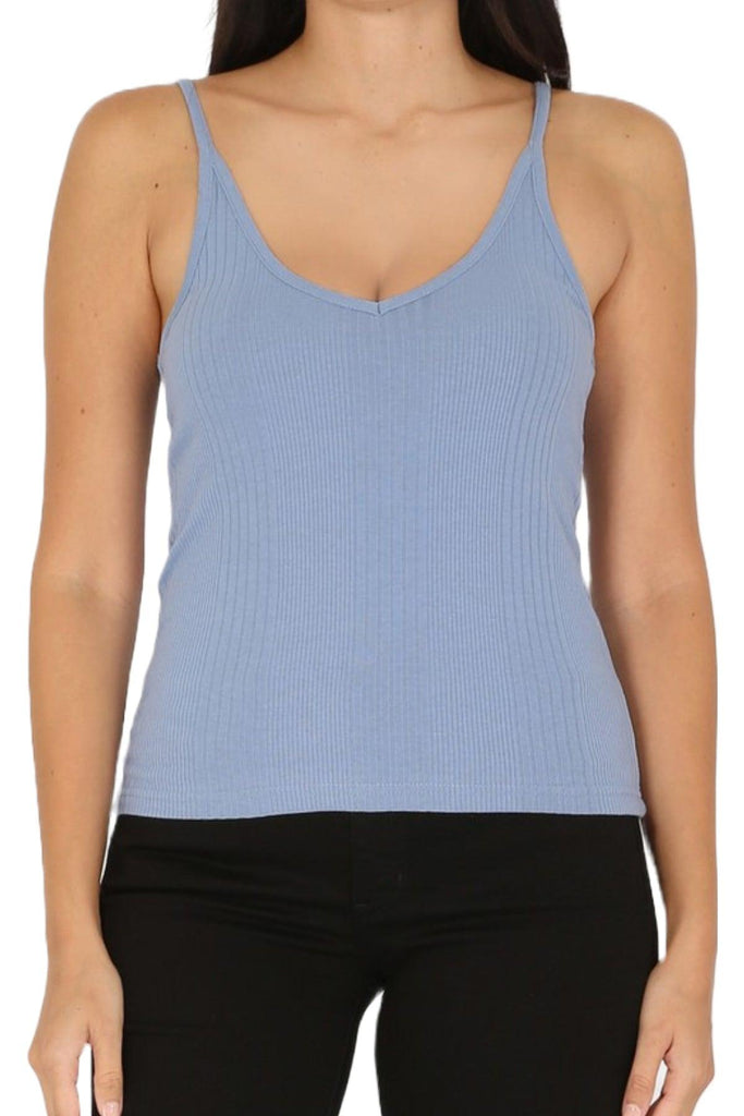 Women's Variegated Rib V Neck Tank Top FashionJOA