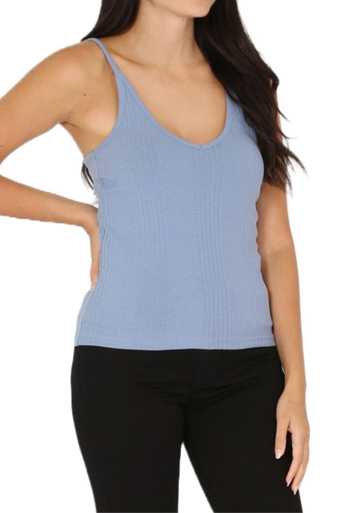 Women's Variegated Rib V Neck Tank Top FashionJOA