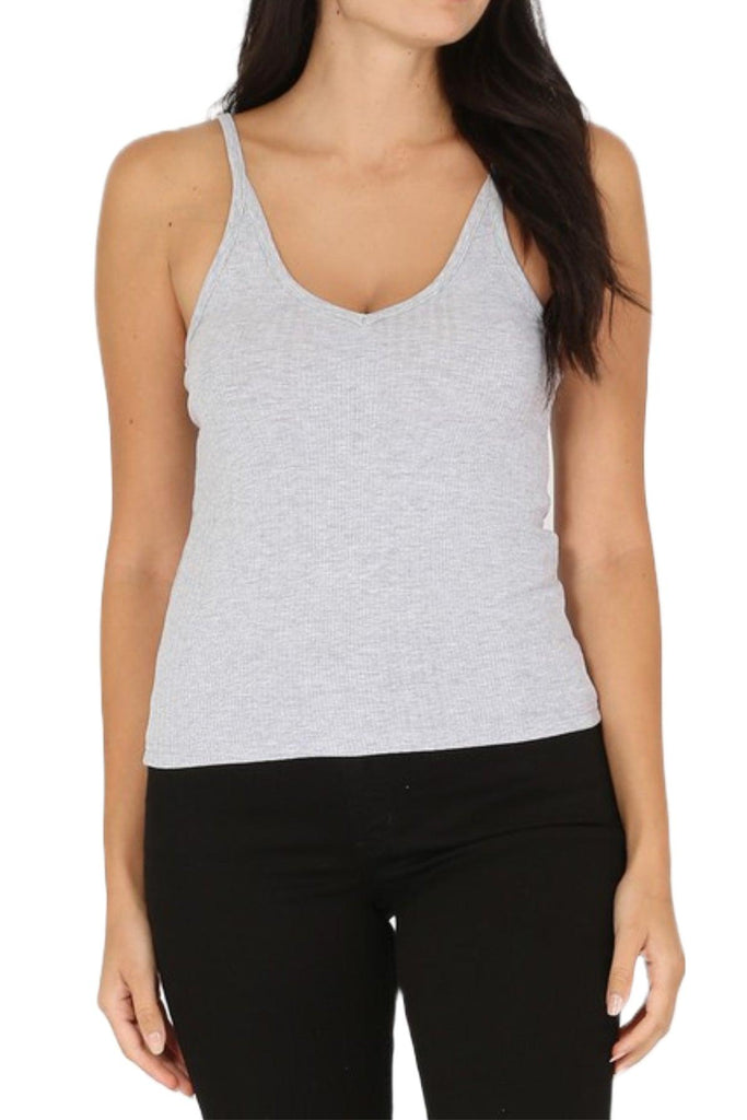 Women's Variegated Rib V Neck Tank Top FashionJOA