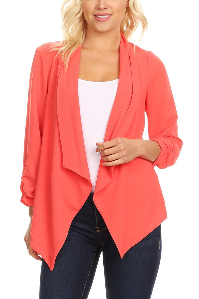 Women's Woven Casual Relaxed Fit Open Front Blazer Jacket FashionJOA