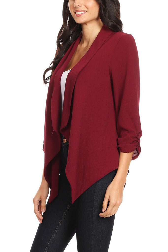 Women's Woven Casual Relaxed Fit Open Front Blazer Jacket FashionJOA