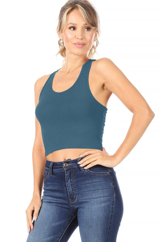 Womens Casual Sleeveless Solid Racerback Tank Crop Cami Top FashionJOA