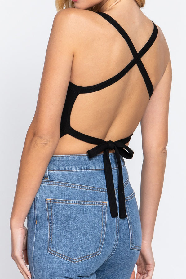 STRAIGHT NECK BACKLESS STRAPPY CAMI TOP - FashionJOA