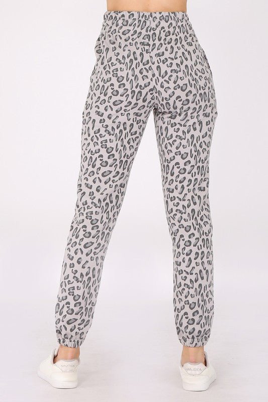 High Waist Animal Print Fleece Sweatpants - MOA Collection