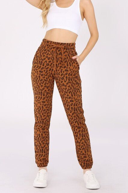 High Waist Animal Print Fleece Sweatpants - MOA Collection