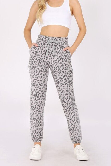 High Waist Animal Print Fleece Sweatpants - MOA Collection