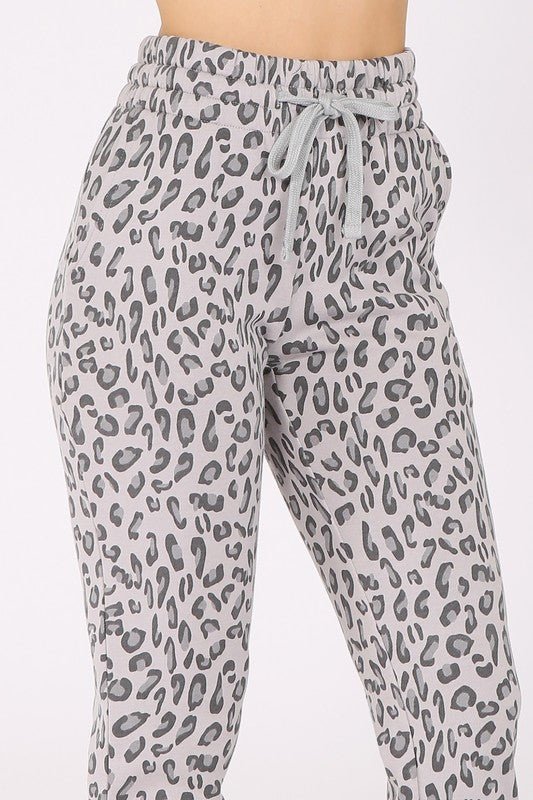 High Waist Animal Print Fleece Sweatpants - MOA Collection