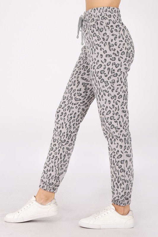 High Waist Animal Print Fleece Sweatpants - MOA Collection