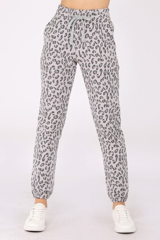 High Waist Animal Print Fleece Sweatpants - MOA Collection